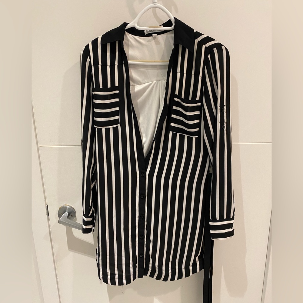 Black and white striped shirt dress from express